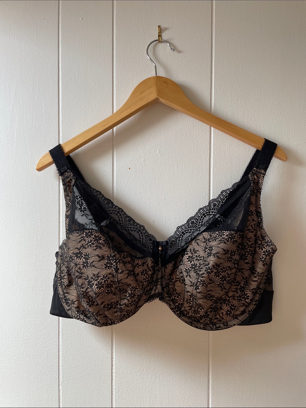 Elomi “Tia” Black Lace Bra with Nude Underlay